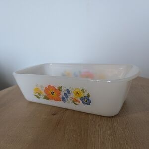 Glasbake Vintage Floral Milk Rectangle Glass Pan